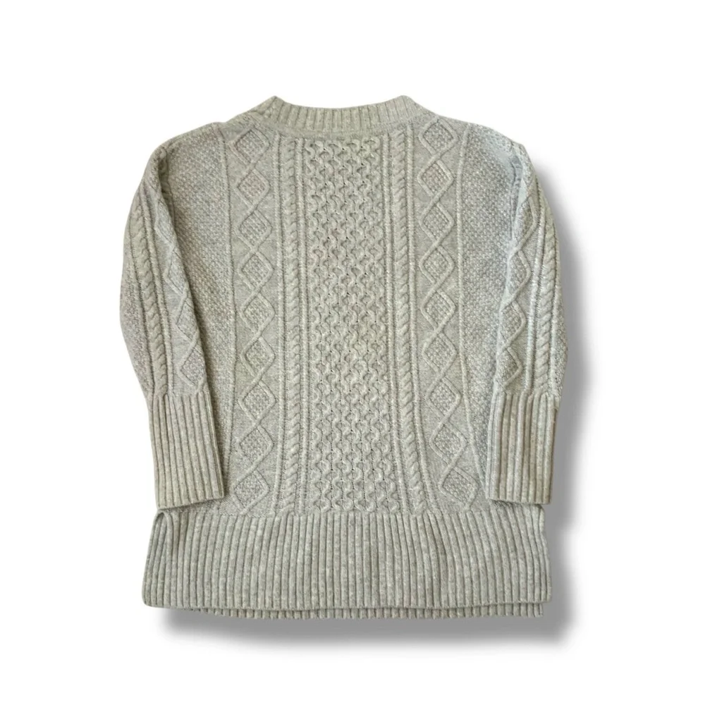 J. CREW Cable Knit Tunic Sweater Wool Blend Patchwork Preppy Beige Gray Small